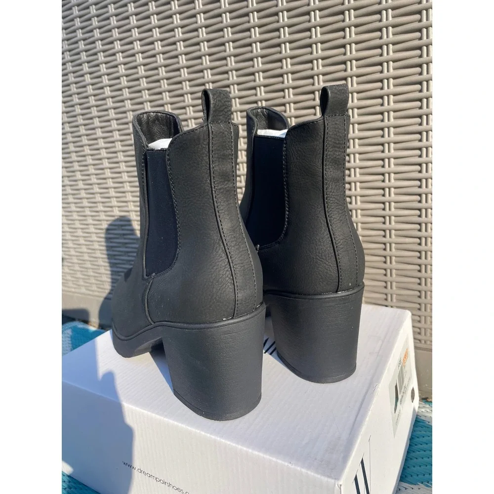 Dream Pairs Womens Black Chelsea Boots Block Heel Lug Sole Ankle Boots Size 10